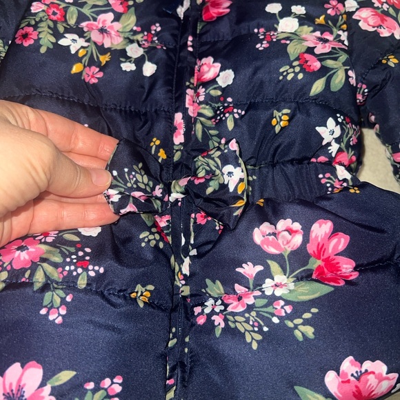 Little Me Floral Puffer Jacket - Navy and Pink - Picture 2 of 5